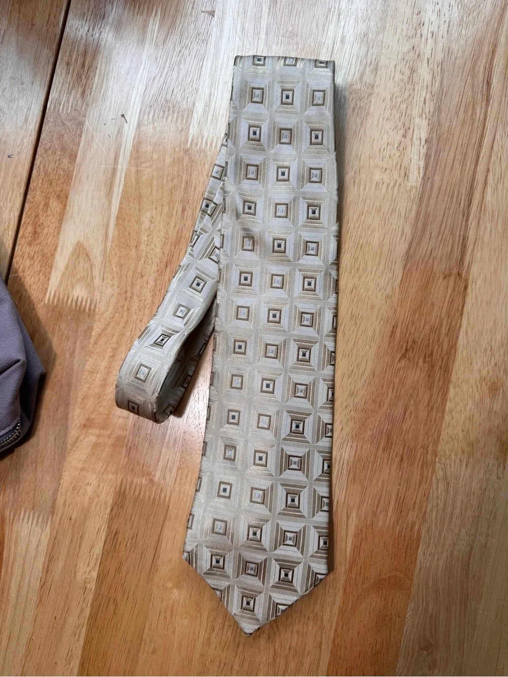 Beige Geometric Silk Tie - Unbranded